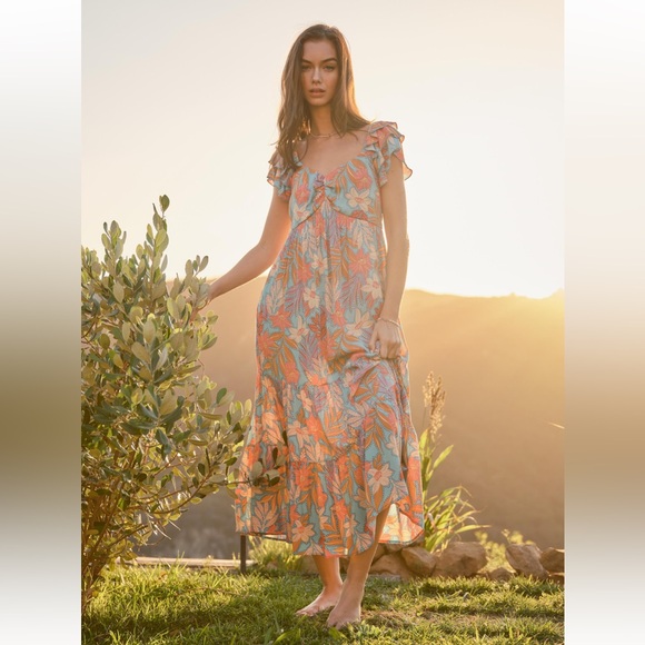 07 Boho Tiered Floral Print Midi Dress - Picture 5 of 5